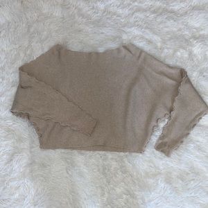 Tan off the shoulder Sadie and Sage sweater, small